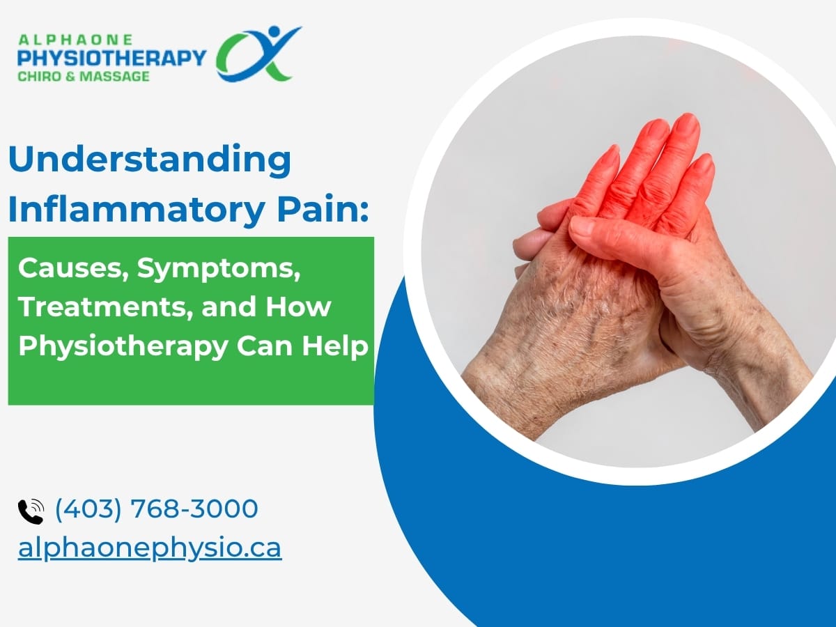 Senior person holding inflamed hand with red pain highlighting, promoting physiotherapy for inflammatory joint pain relief