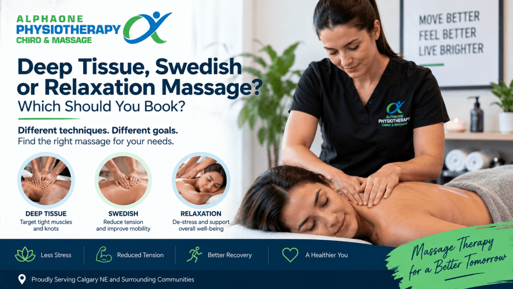 Deep Tissue, Swedish or Relaxation Massage at AlphaOne Physiotherapy in Calgary NE