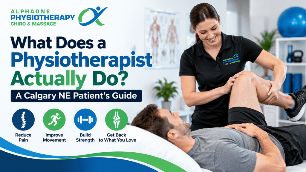 Physiotherapist in Calgary NE providing hands-on physiotherapy treatment at AlphaOne Physiotherapy.